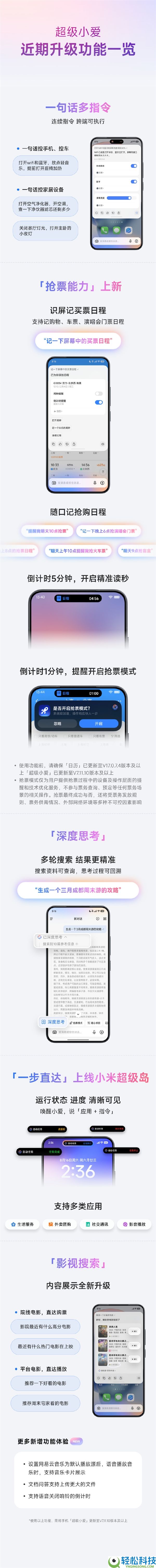 小米超等小爱近期新功能一图看懂：新增抢票形式、深度思虑更精准