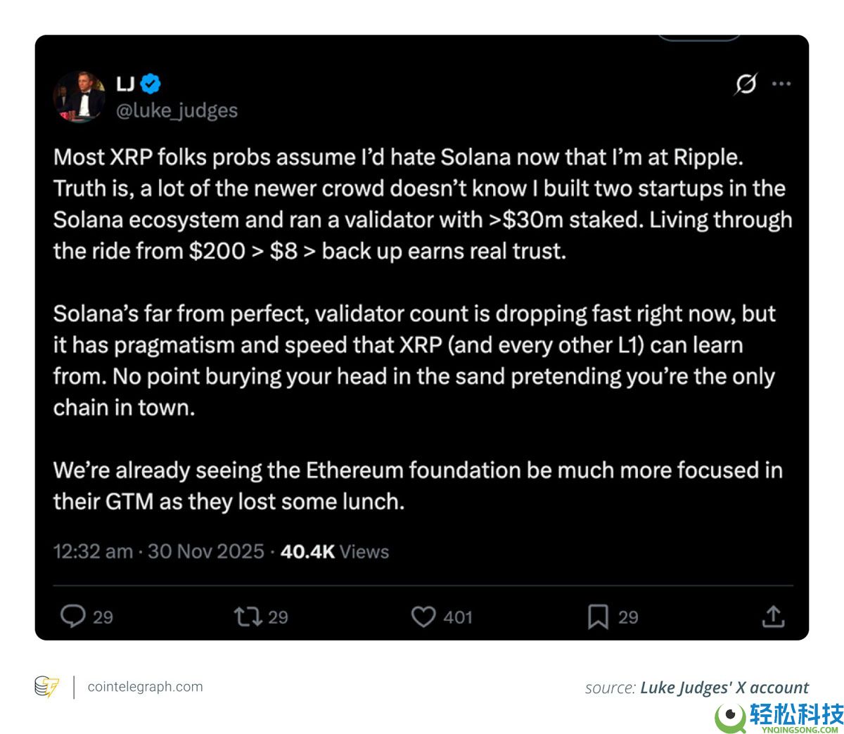 Ripple高管分析:瑞波币(XRP)需要采取类似 索拉纳币(Sol)的战略才能跟上步伐