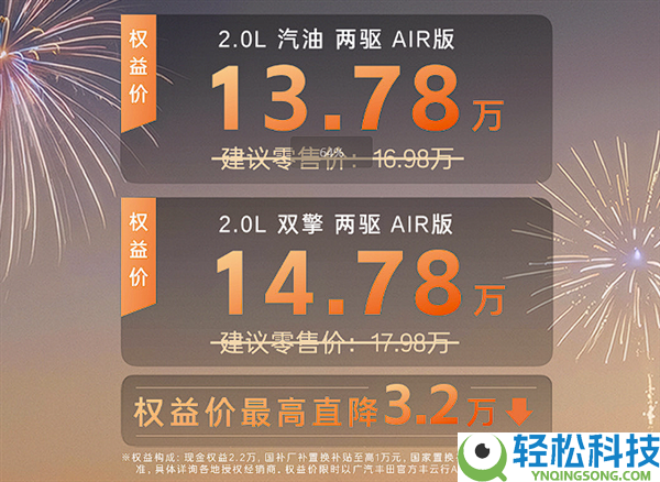 丰田史无前例新低,全新威兰达AIR版上市：13.78万起