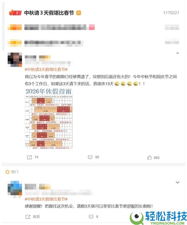 热搜第一,中秋请3天假堪比春节：能连休13天