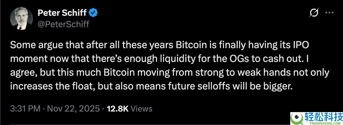 比特币(BTC)老手向“弱势”投资者出售将加剧抛售:彼得·施 iff