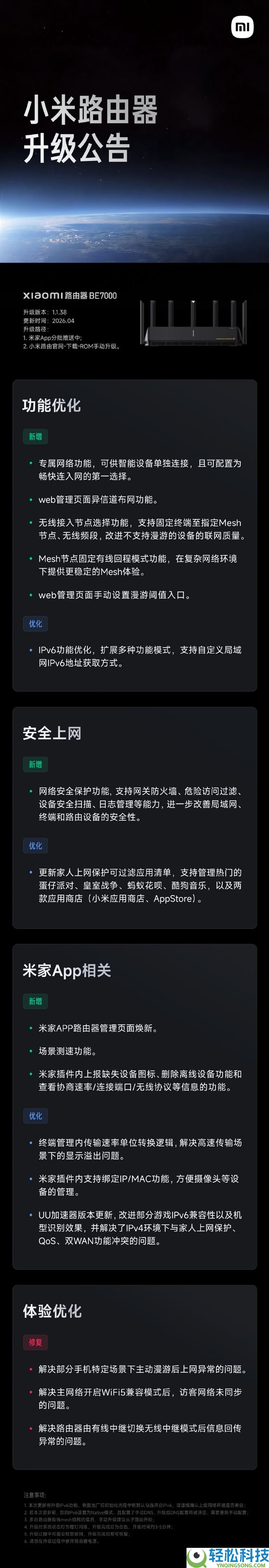小米Wi-Fi 7路由器BE7000发布版本晋级:新增专属收集、网关防火墙