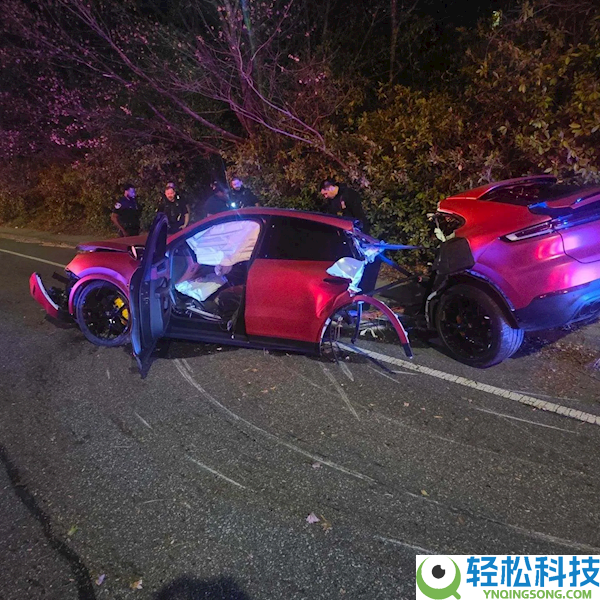 保时捷卡宴严重车祸后断成两截 驾驶员事业生还