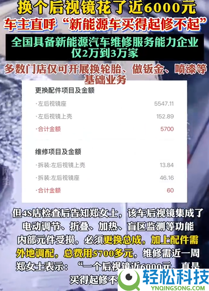 换个后视镜花了近6000元,新动力车主直呼:电车买得起修不起