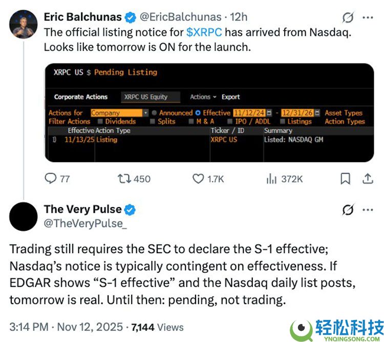 喜报社区预计首只美国现货瑞波币（XRP）ETF将于周四上线