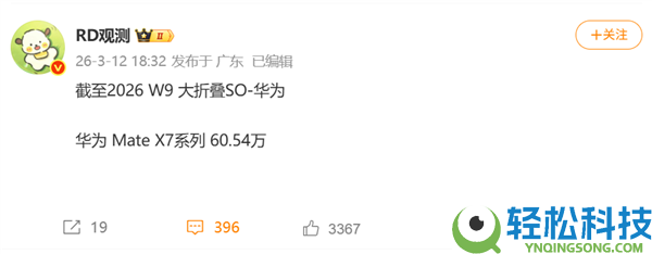 高端折叠屏之王,华为Mate X7最新销量已打破60万台