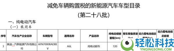 家族初次油换电,全新奥迪A6L e-tron续航发布：95kWh电池 续航720km