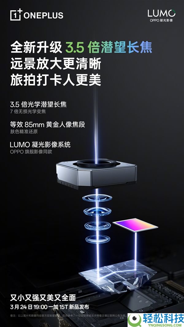 小屏最强影象,一加15T装备3.5倍潜望长焦,支撑OIS光学防抖