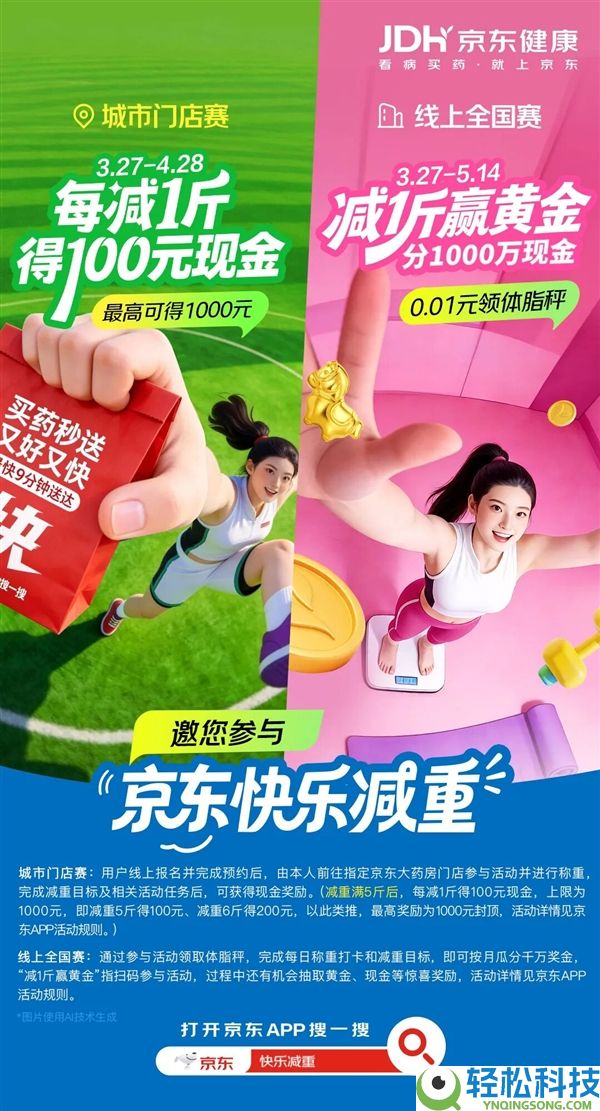 减肥还能赚钱 京东高兴减重赛开启：每减1斤得100元 最高1000元