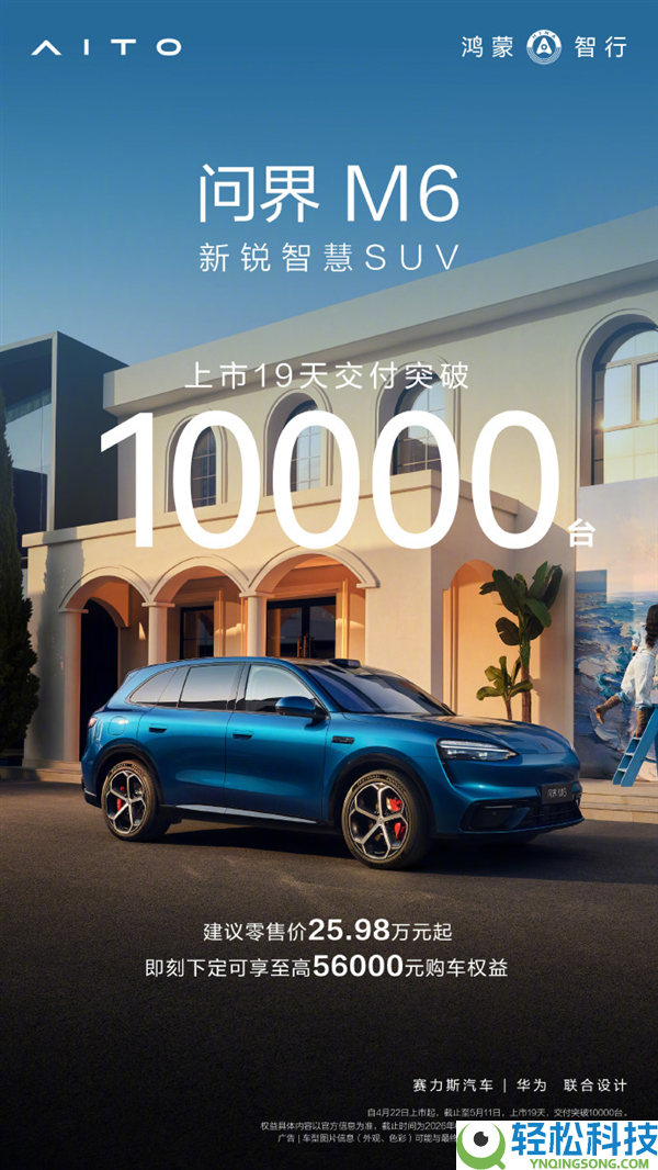 25.98万起,问界M6上市19天交付打破10000台